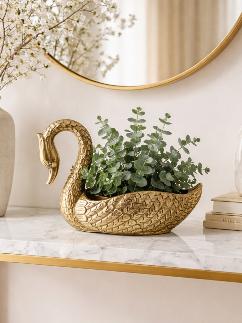 Vintagr Gold Swan Decorative Planter  Elegant Home Accent MCM